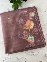Crushed Blended tussar silk saree with embroidery- MTS355 - DuskyMauve