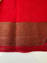 Jute silk sarees with contrast pallu & blouse MJL396 -DarkBeige to Red