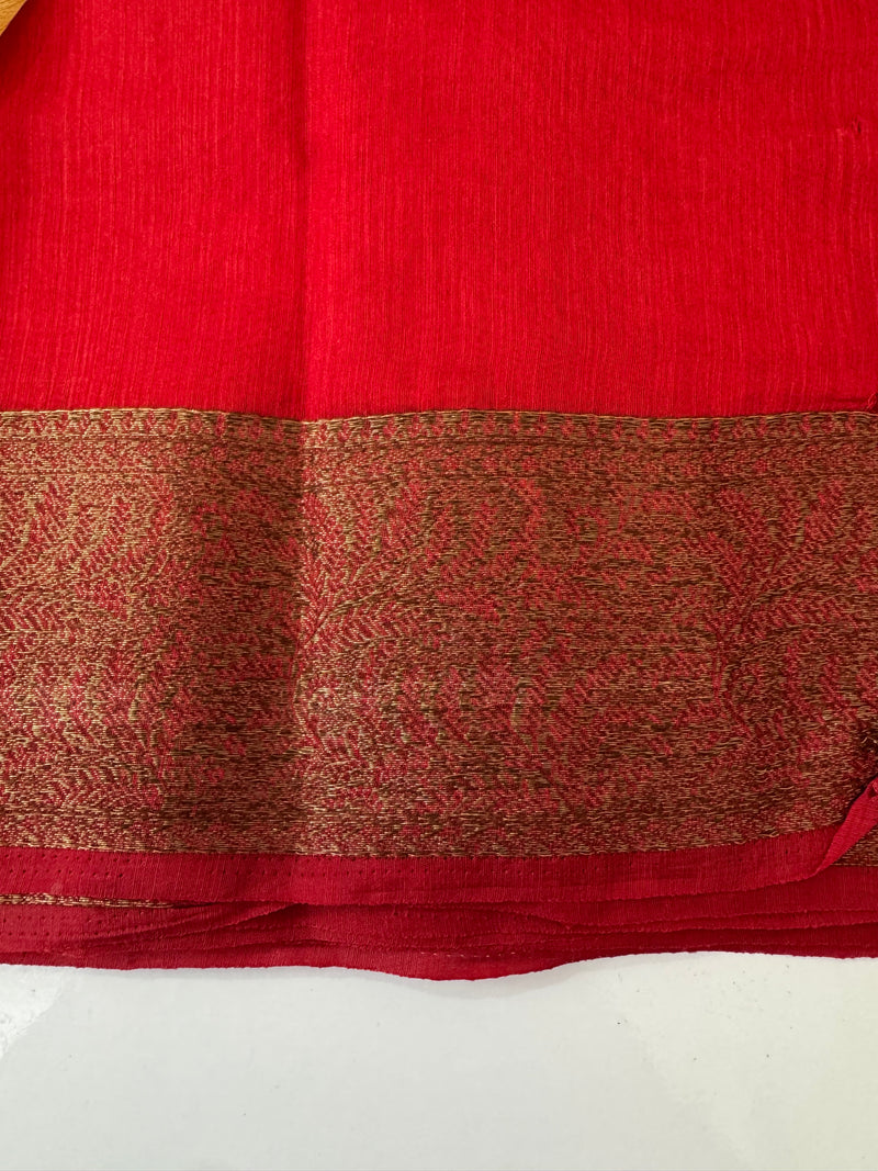 Jute silk sarees with contrast pallu & blouse MJL396 -DarkBeige to Red