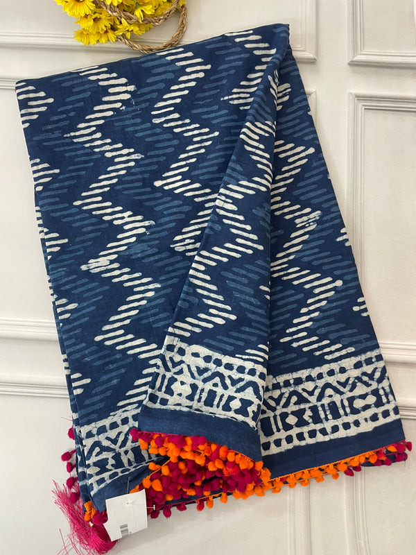 Pure mul cotton hand block printed saree SKSRMY