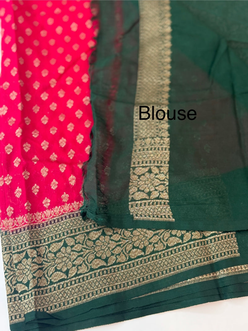 Banarasi viscose Georgette saree MKGS611- DeepPink to Green