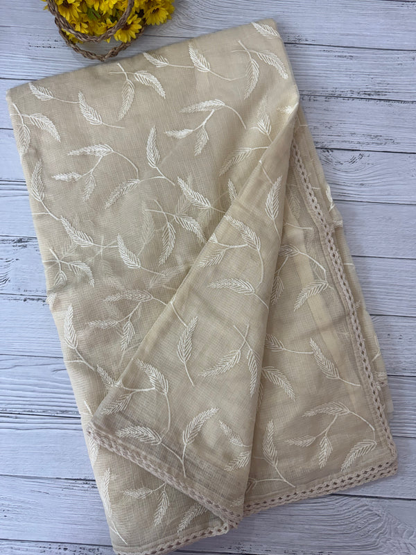 Chanderi tissue silk saree with embroidery work MS5541- Beige