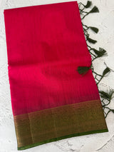 Jute silk sarees with contrast pallu & blouse MJL396 Pink to Green