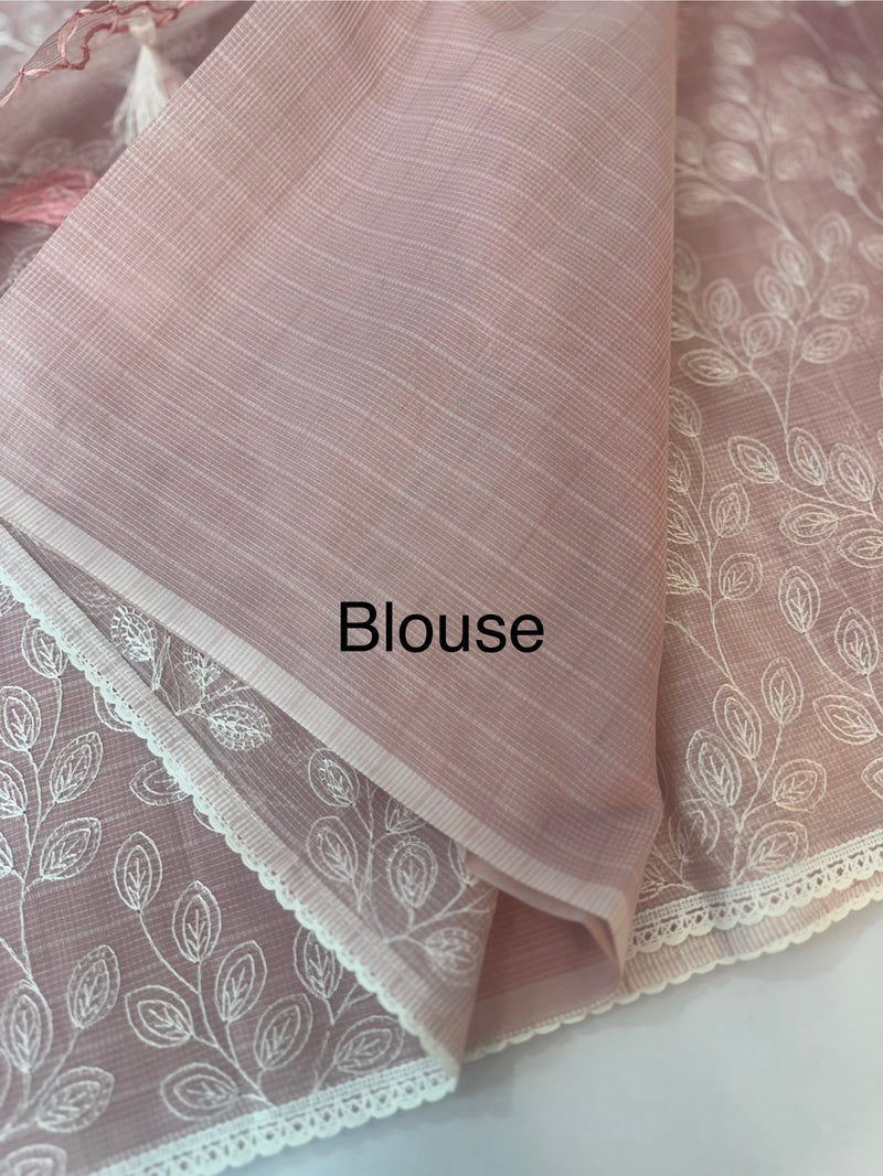 Kota cotton silk embriodery saree MS1455- Pink