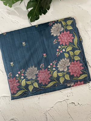 Cutwork Semi tussar saree with cross stitch embroidery MTSS855