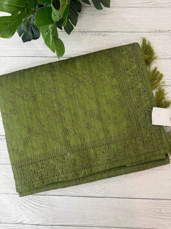 Blended tussar saree with thread work MTS9078- Vintage Jade Green