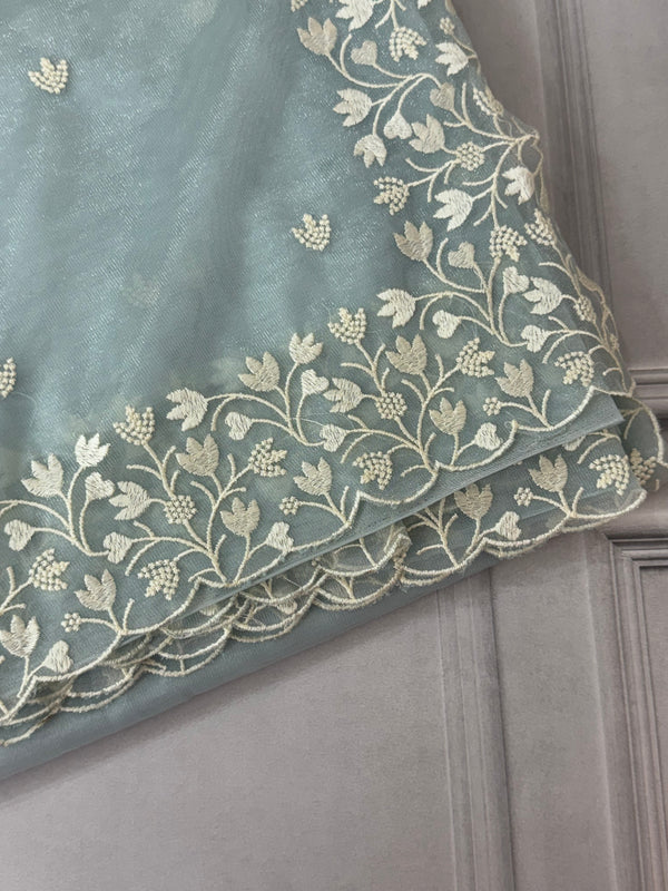 Glassy tissue organza saree with embroidery FKSF88- PowderBlue