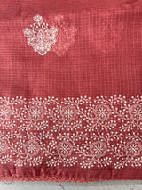 Soft kota checks saree with embroidery - MS7676 Peach