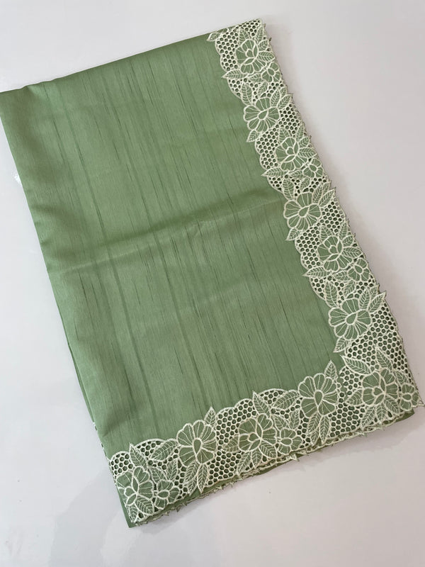 Cutwork Semi tussar saree MTSS879 DuskyGreen