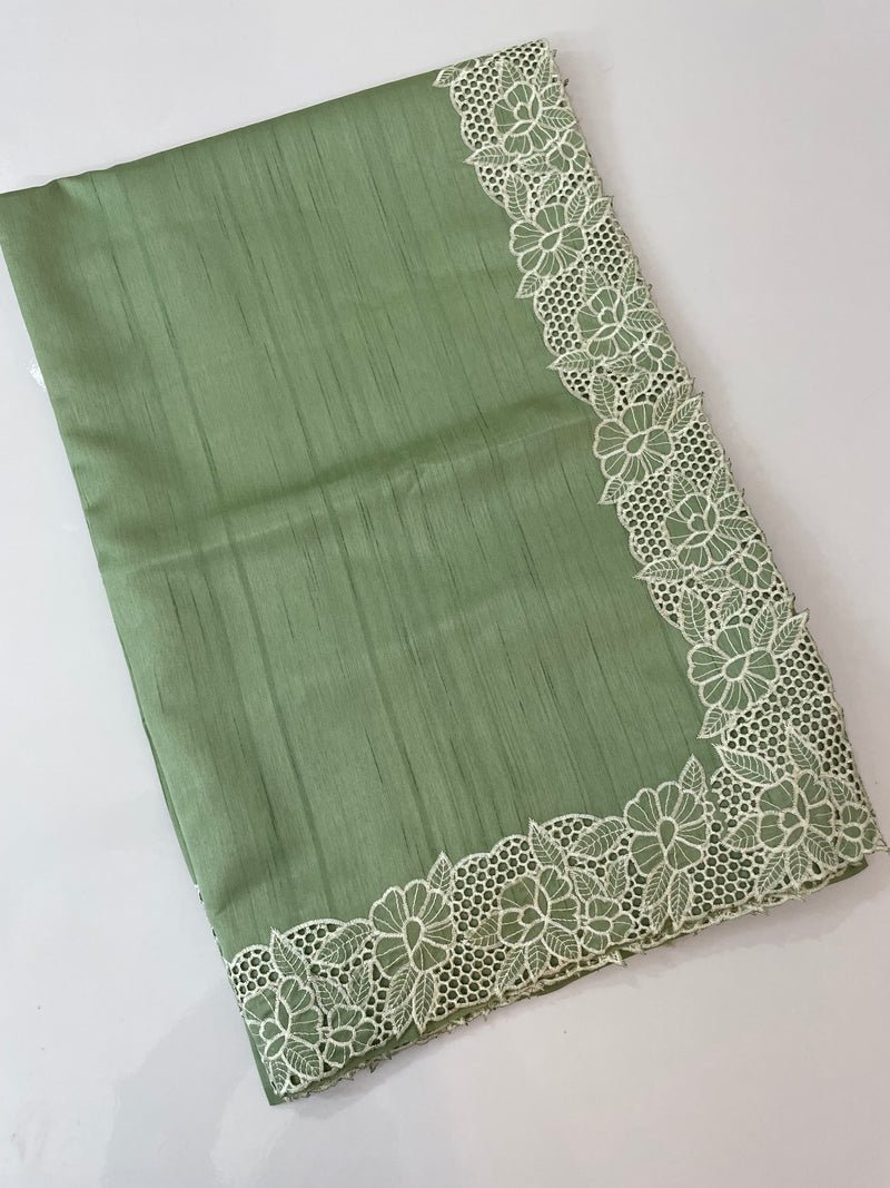 Cutwork Semi tussar saree MTSS879 DuskyGreen