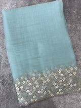 Crush tissue Organza saree with embroidery work MS14791 -PastelBlue