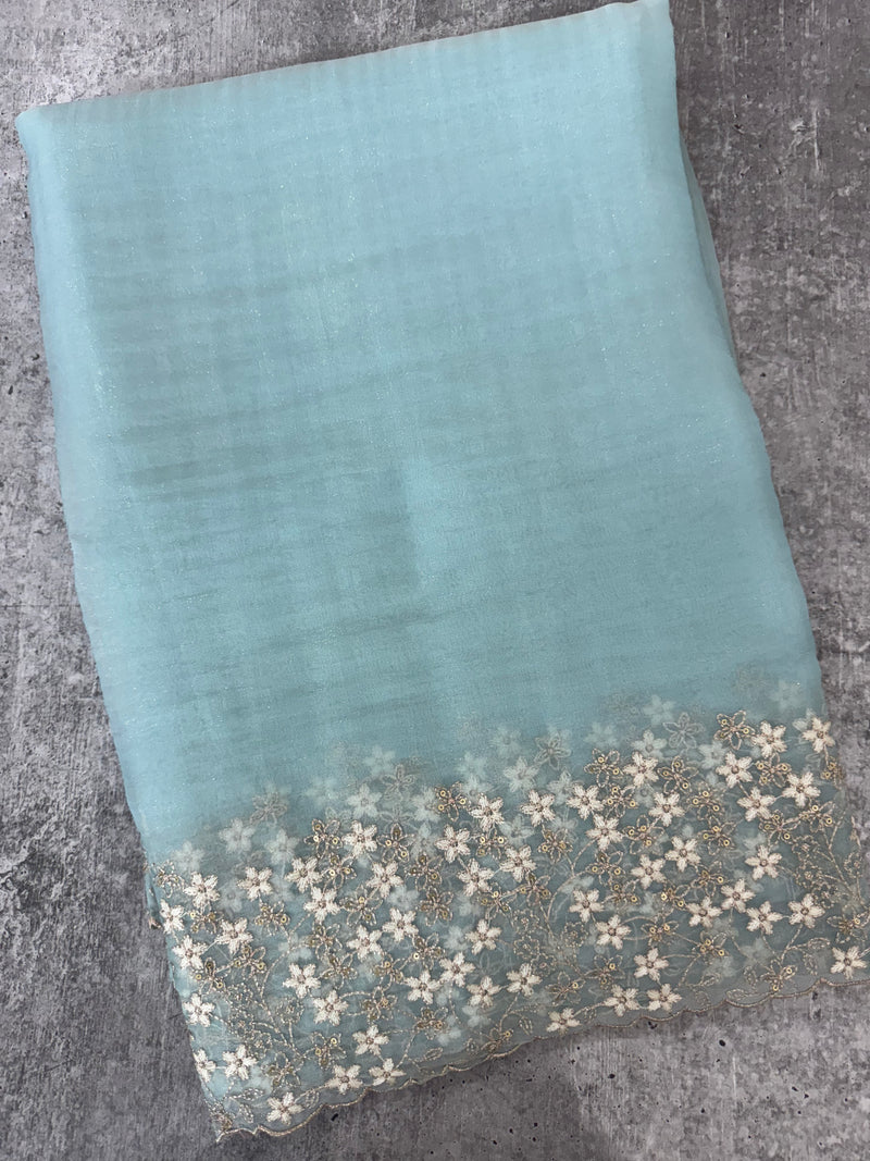 Crush tissue Organza saree with embroidery work MS14791 -PastelBlue