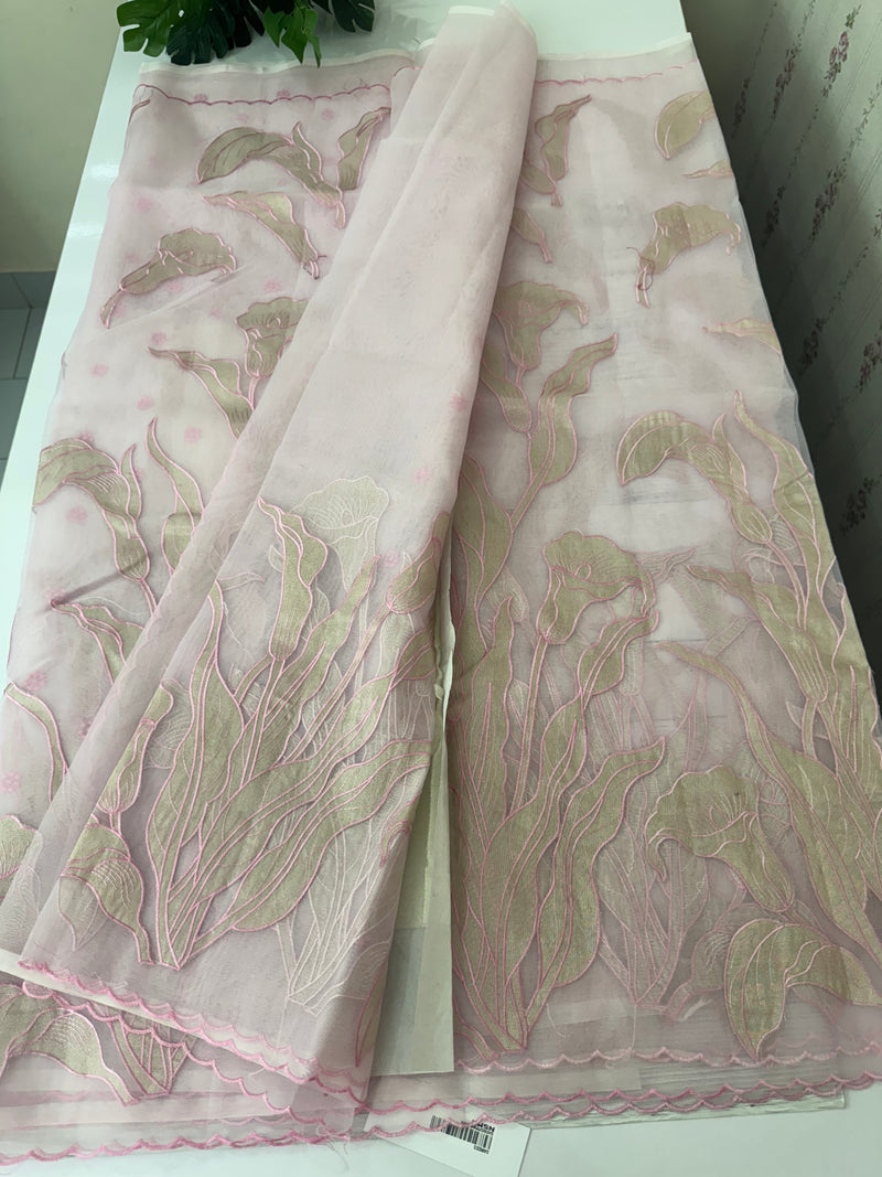 Organza saree with tissue applique work MS5081 Pastel Pink