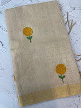 Tissue linen saree with embroidery MSL845