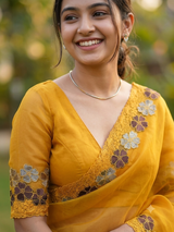 Soft organza saree with turkish applique borders- MCW735