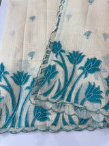 Jute Linen Applique work saree  -MSH128 Offwhite to Blue