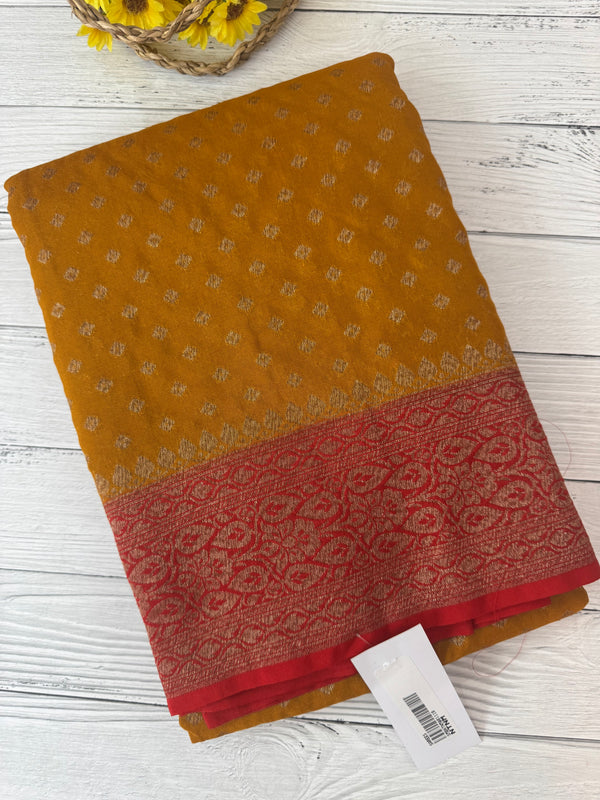 Banarasi viscose Georgette saree MKGS611- Mustard to Red