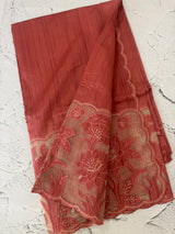 Blended tussar saree with organza applique applique borders MTSS452 DarkPeach