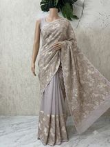 Jute Linen saree with thread work MSH206 - Lavender