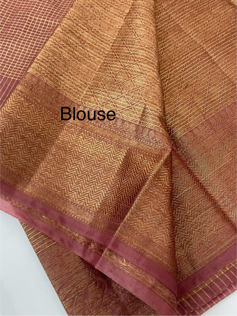 Semi silk saree with checks zari weaving MS81543- DuskyPeach