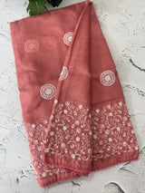 Soft kota checks saree with embroidery - MS7676 Peach