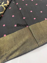 Jute Linen saree with embroidery MSH7511 - Black