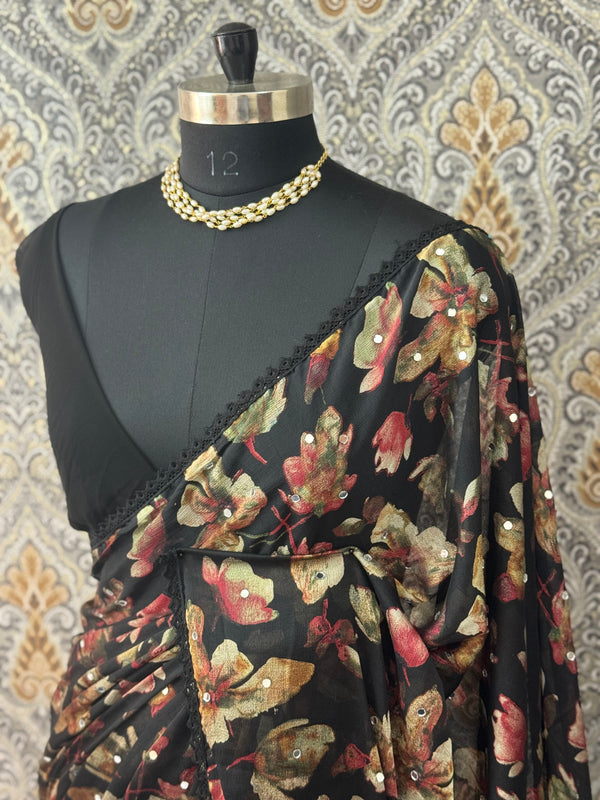 Chiffon Georgette saree with mirror work - MS7611