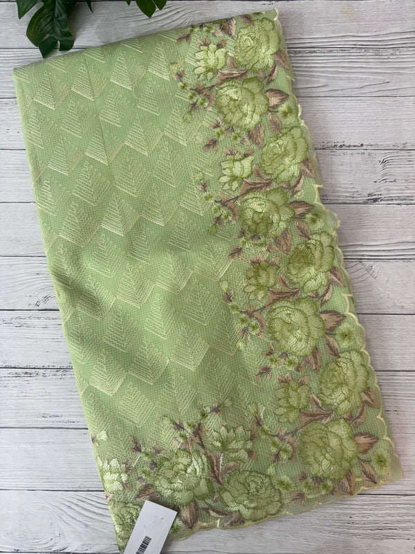 Phulkari NetKota embroidery saree - MPKS905 PistaGreen