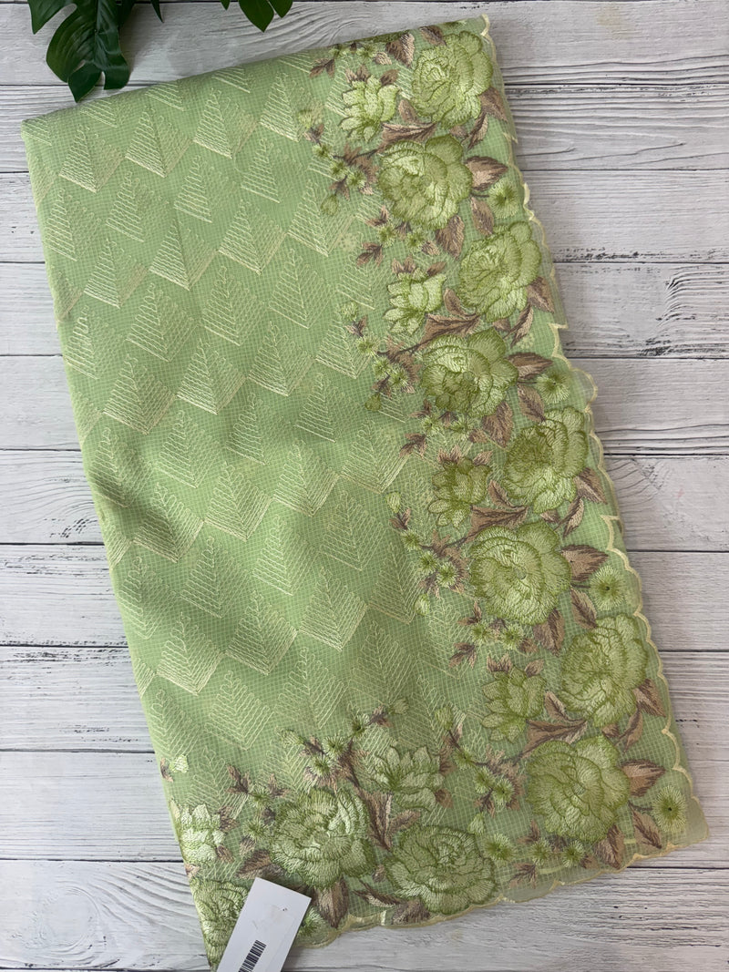 Phulkari NetKota embroidery saree - MPKS905 PistaGreen