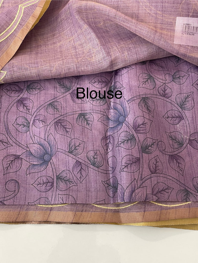 Ombre Soft Tissue linen saree with appliqué work MSL875