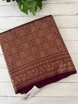 Semi katan Banarasi saree in antique zari weaving - MSKB899 Wine
