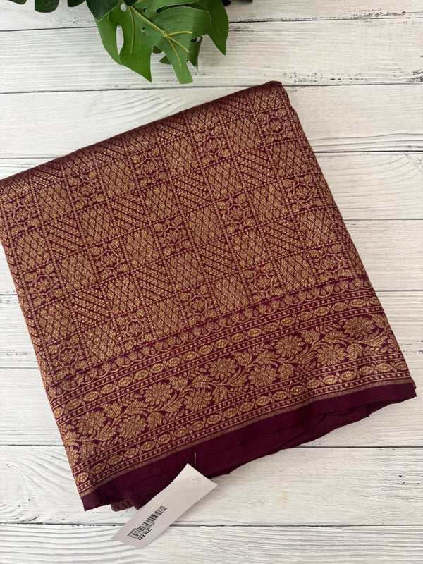 Semi katan Banarasi saree in antique zari weaving - MSKB899 Wine