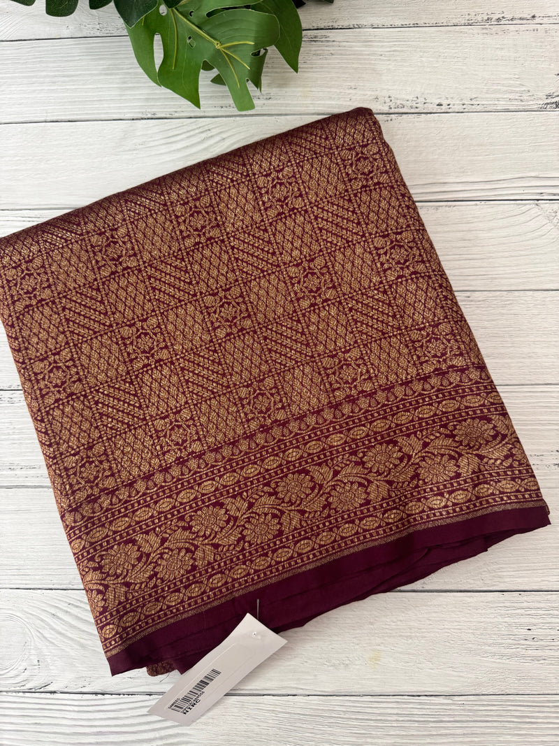 Semi katan Banarasi saree in antique zari weaving - MSKB899 Wine