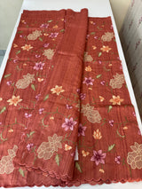 Blended tussar saree with applique work and embroidery MTSS451 DarkPeach