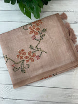 Soft Tissue linen saree with kanta embriodery saree FBLK72 - DuskyPeach