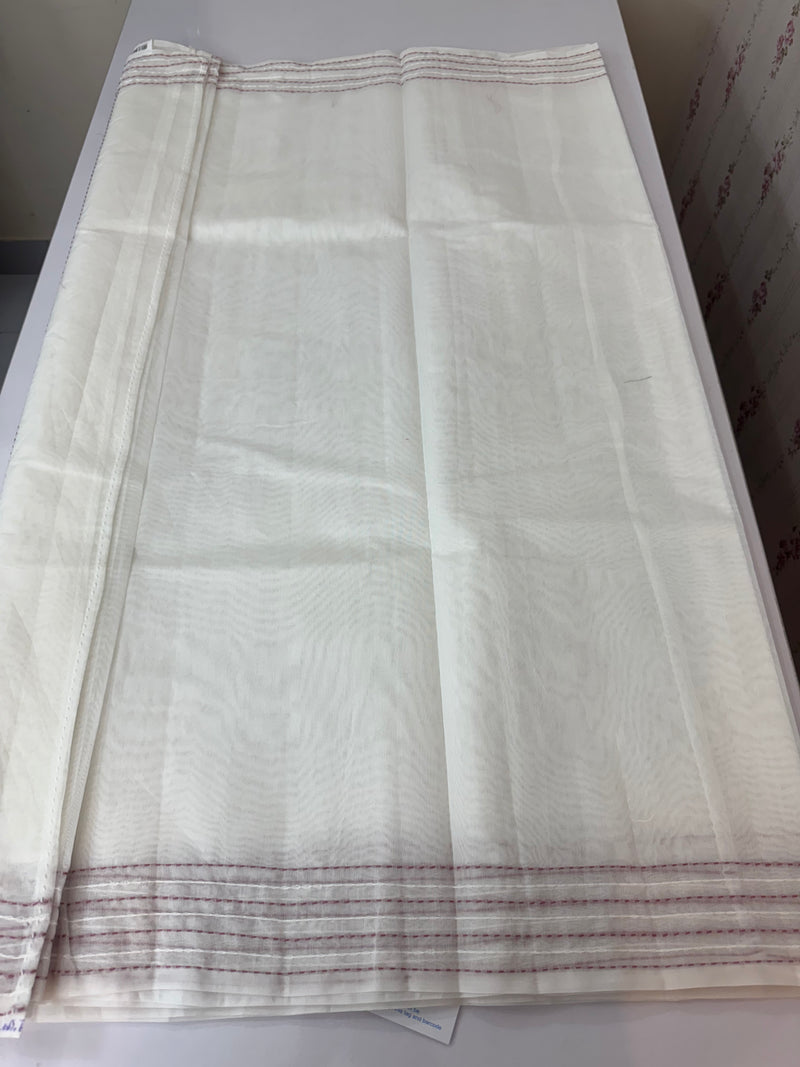 Kota Chanderi saree with kanta embriodery borders and  applique work on pallu MCBS699- White to DuskyPink