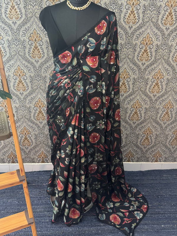 Chiffon Georgette saree with mirror work - MS7611