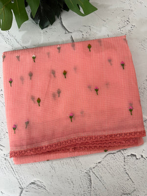 Kota checks saree with embroidery MS7679(1) Peach