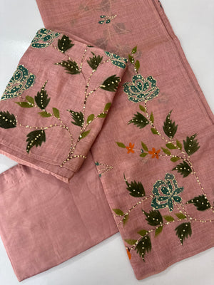 Unstitched Chanderi suit Set with kanta work- MK172