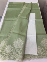 Tissue mix soft Organza saree with applique work MSCK38 DustyGreen