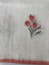 Lightweight Supernet saree with cross stitch embroidery MS142 - White to Peach