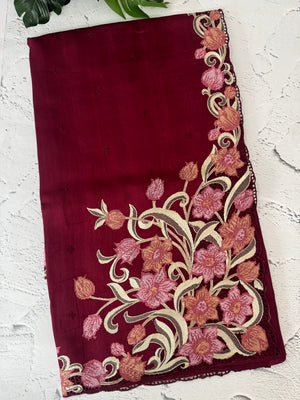 Cutwork Blended Matka Tussar silk saree MS6795 - Maroon