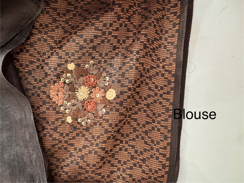 Semi tussar saree with Handwork MS44500 - CoffeeBrown
