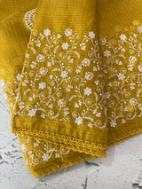 Soft kota checks saree with embroidery - MS7676 Yellow