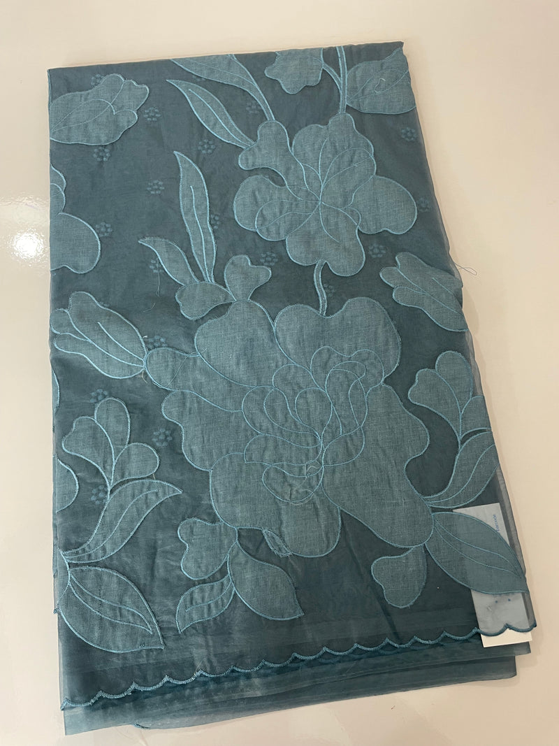 Semi organza saree with appliqué work - MSH906 MidnightBlue