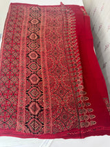 Pure Ajrakh Georgette saree MGS76 _ Red