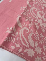 Mul chanderi applique work saree  MSH146- PeachyPink