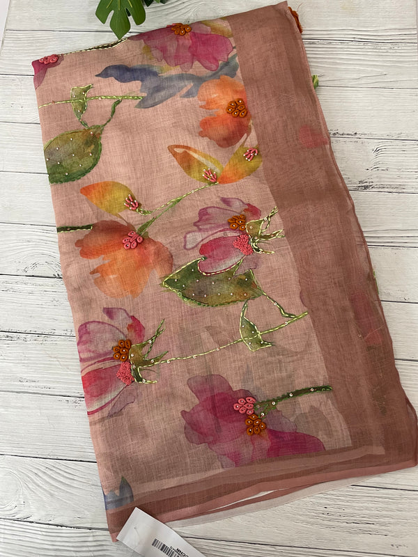 Handworked Tissue linen saree MS88651