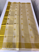 Kerala golden tissue cotton saree - polka dots