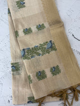 Jamdani silk Cotton Saree MS12567(1) DustyBlue birds